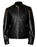 Black cafe racer leather electric bike electric motorcyle jacket with armor at www.custom-ebike.com