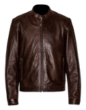 Brown cafe racer leather electric bike electric motorcyle jacket with armor at www.custom-ebike.com