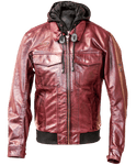 Brown leather motorcycle jacket in aviator style