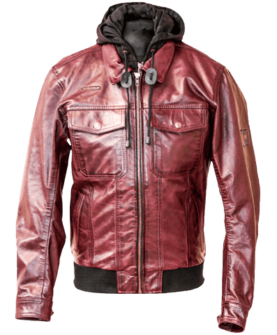 Brown leather motorcycle jacket in aviator style