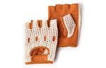 White knit and leather fingerless glove for bikes and electric bikes