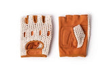 White knit and leather fingerless glove for bikes and electric bikes